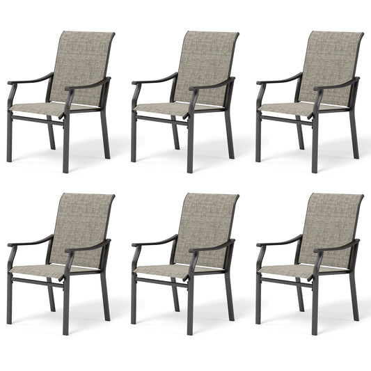 Sophia & William 6 Pieces Outdoor Patio Dining Chairs with Textilene Fabric & Steel Frame, Grayish-brown