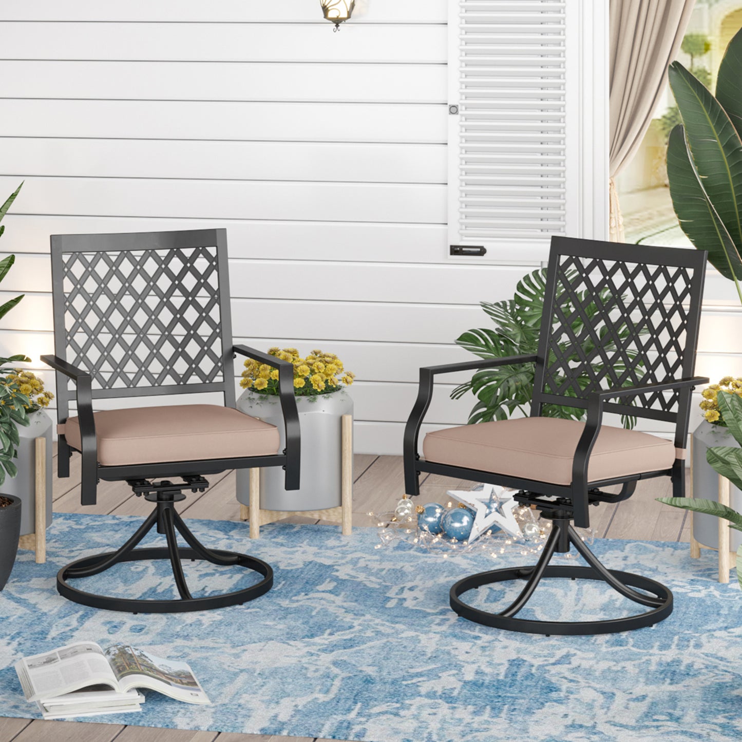Sophia & William Outdoor Swivel Patio Chairs Set of 2 Dining Rocker Chair Support 300 lbs for Patio Garden Outdoor Dining Room Furniture Set with Cushion