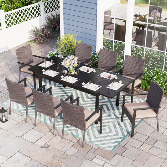 Sophia & William 9-Piece Patio Dining Set with Rattan Cushioned Chairs and Extendable Table