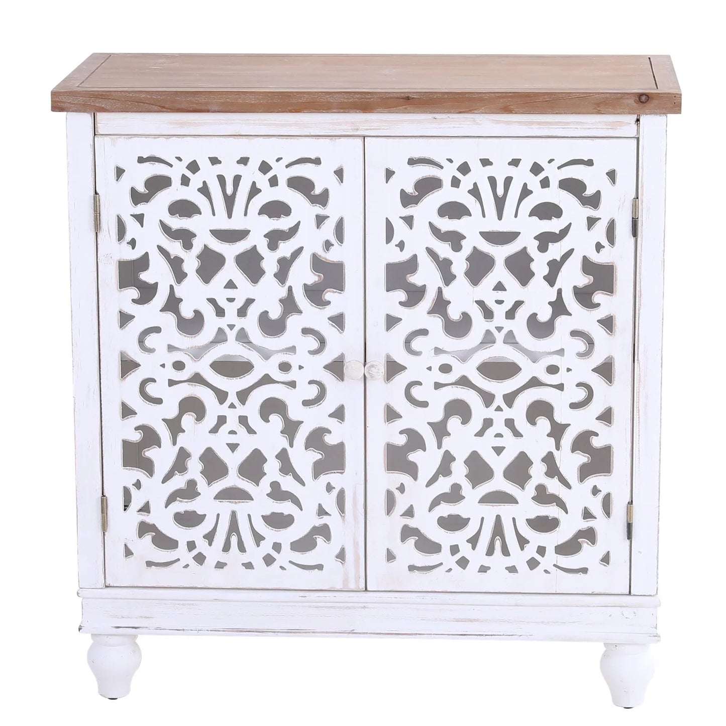 Sophia & William 33" Distressed Accent Storage Cabinet with Hollow-Carved Doors, White
