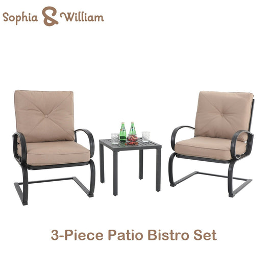 Sophia&William 3-Piece Outdoor Bistro Set Patio C-Spring Chairs and Table Set,Beige