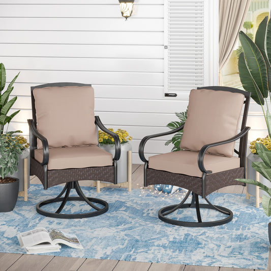 Sophia&William Patio Rattan Swivel Chairs Set of 2 with Beige Cushions
