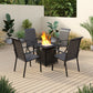 Sophia & William 5 Pieces Outdoor Patio Dining Set High Back Rattan Dining Chairs and Fire Pit Table