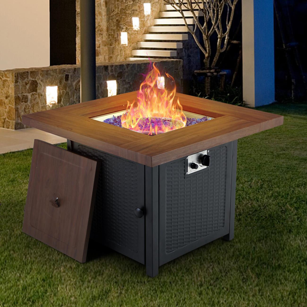 Sophia & William 34 inch Outdoor Square Gas Fire Pit Table with Lid