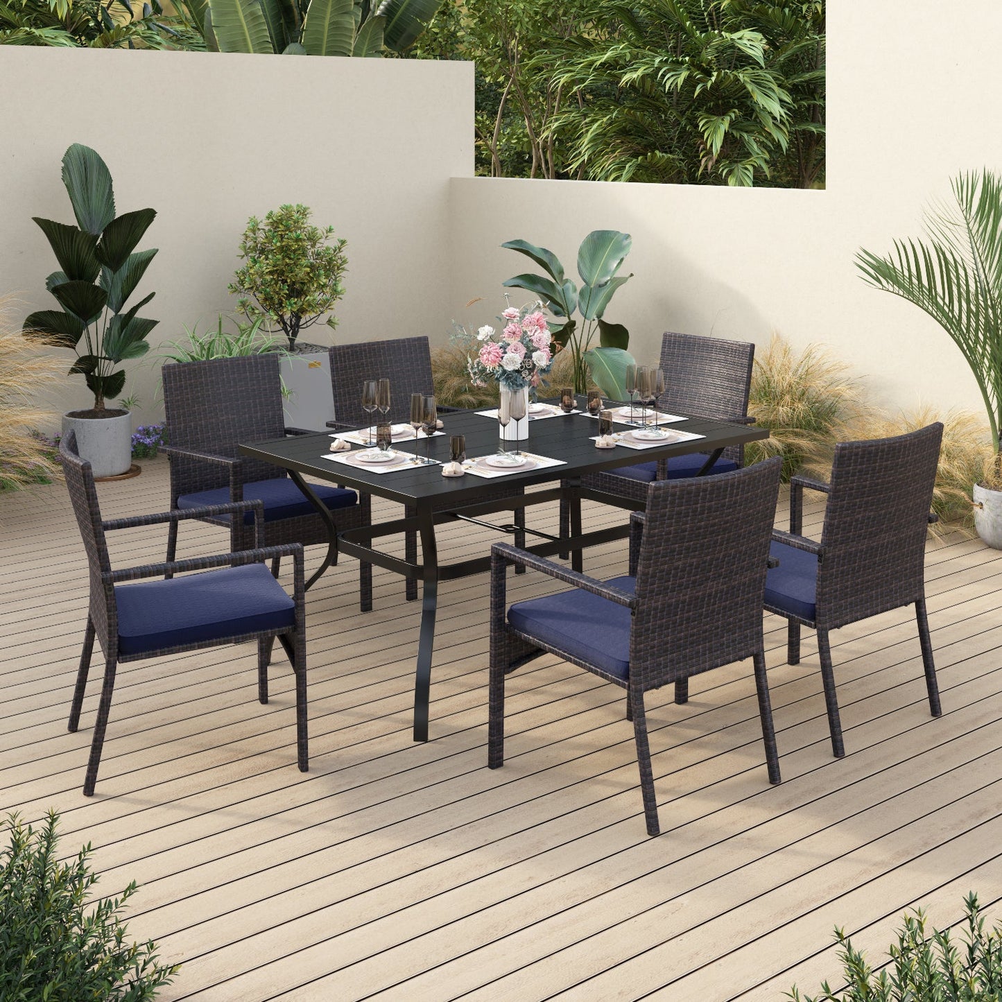 Sophia&William 7-Piece Outdoor Patio Dining Set Wicker Rattan Chairs and Steel Table
