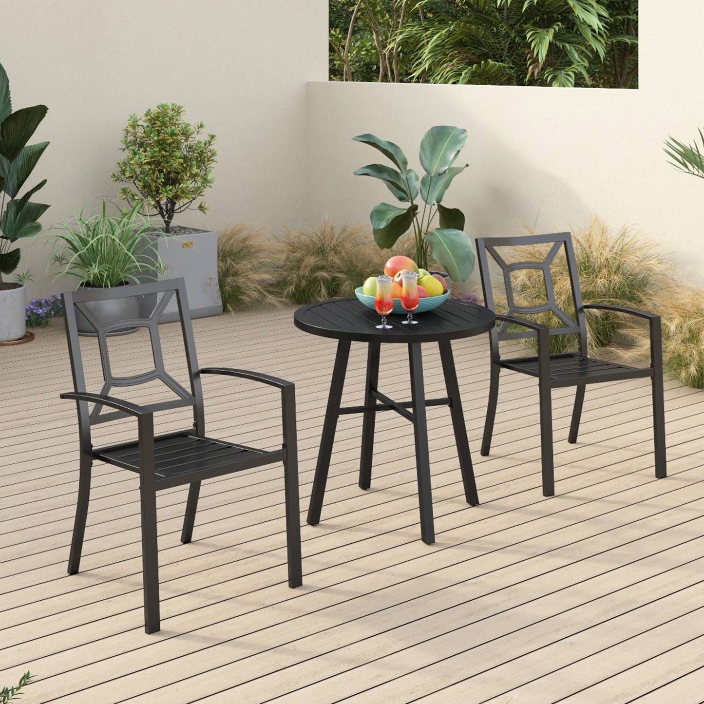 Sophia & William 3 Peices Patio Bistro Set Metal Dining Chairs with Round Table - Black
