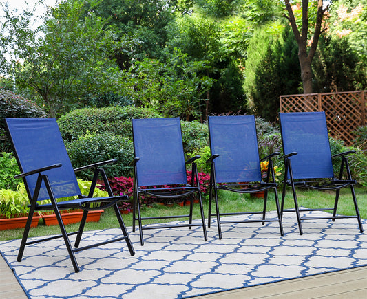 Sophia&William Patio Steel Sling Folding Dining Chairs Set of 4 - Blue