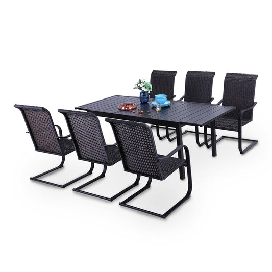 Sophia & William 7 PCS Patio Dinning Set Steel Extendable Table with 6 Rattan C-spring Chairs