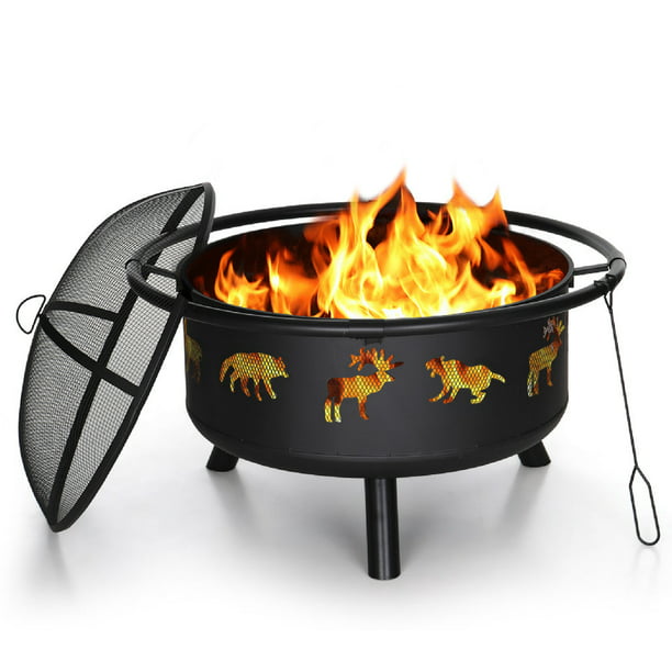 Sophia & William 36 Portable Round Outdoor Wood Burning Fire Pit Firepit Bowl, Black