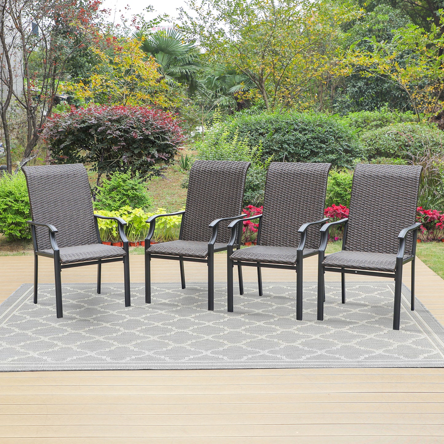 Sophia & William Patio Wicker Rattan Dining Chairs Set of 4, Dark Brown