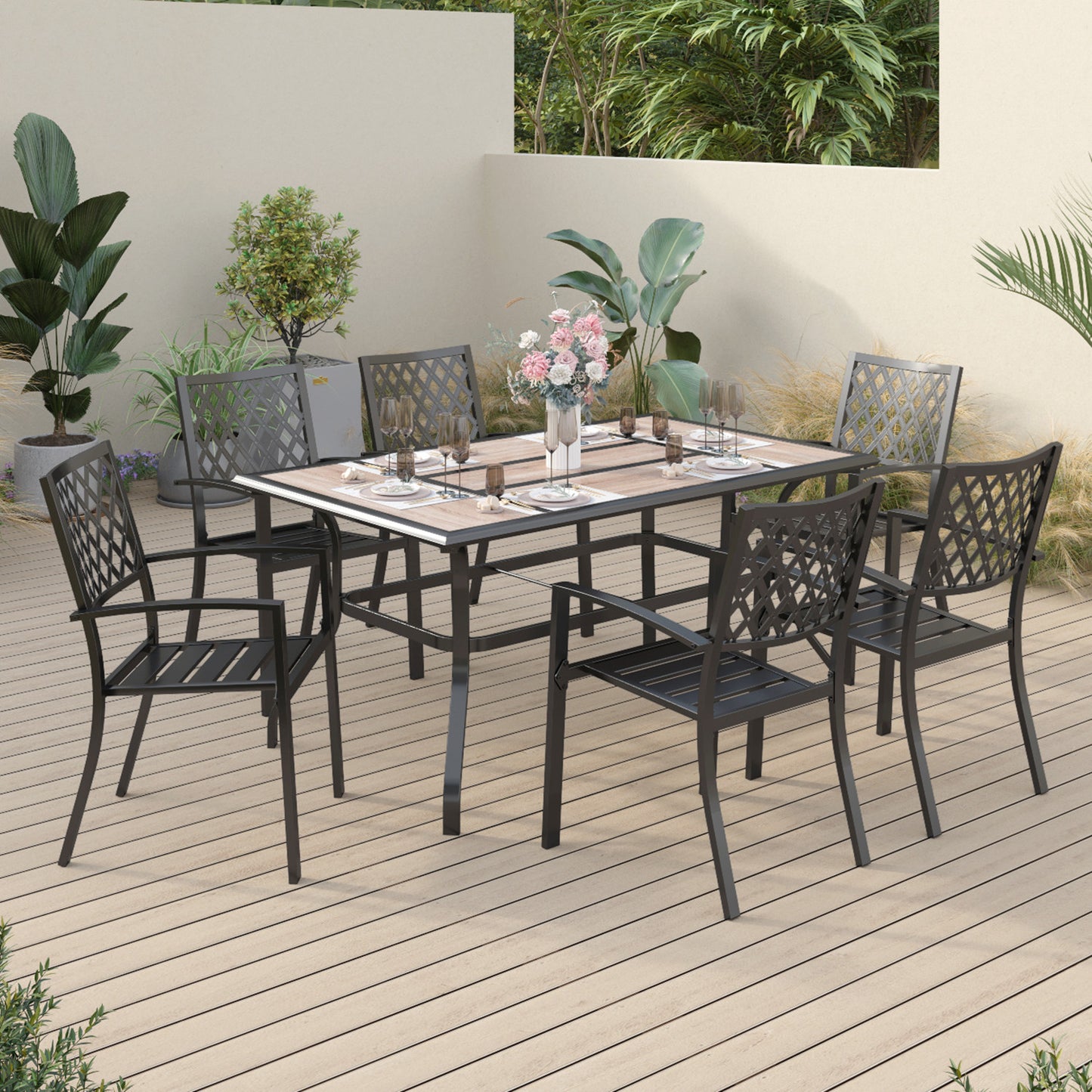 Sophia & William 7 Peices Outdoor Patio Dining Set Metal Chairs and Table Set