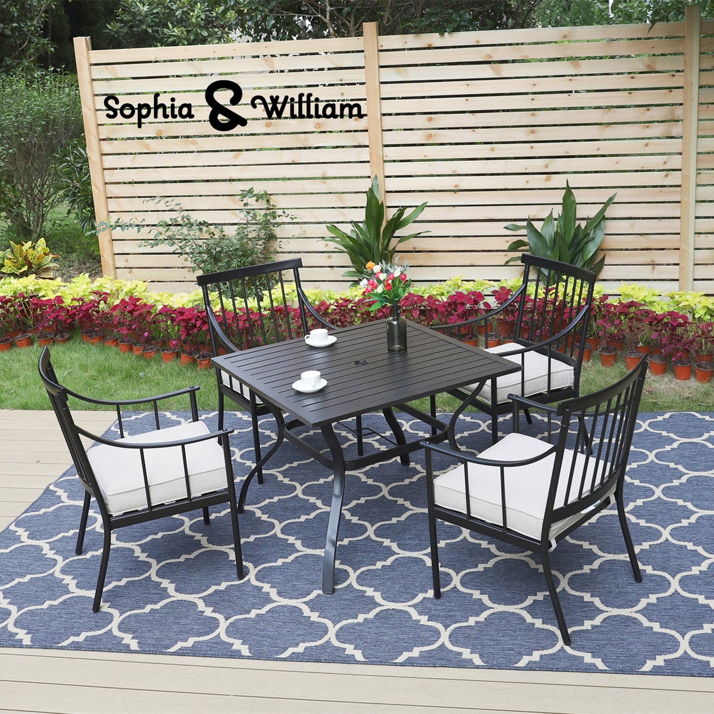 Sophia&William 5-Piece Outdoor Patio Dining Set Metal Padded Chairs and Table Set
