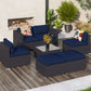 Sophia & William 7 Pieces Outdoor Patio Furniture Sofa Set, Wicker Rattan Patio Furniture Sectional Sofa Sets with Tea Table and Washable Couch Cushions, Navy Blue