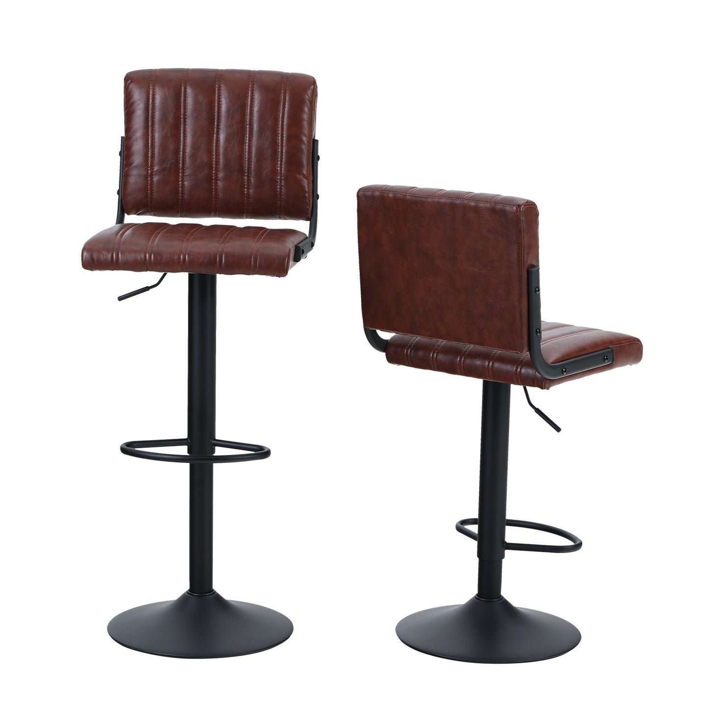 Sophia&William Adjustable Armless Bar Stools Swivel Faux Leather Barstools Set of 2, Brown