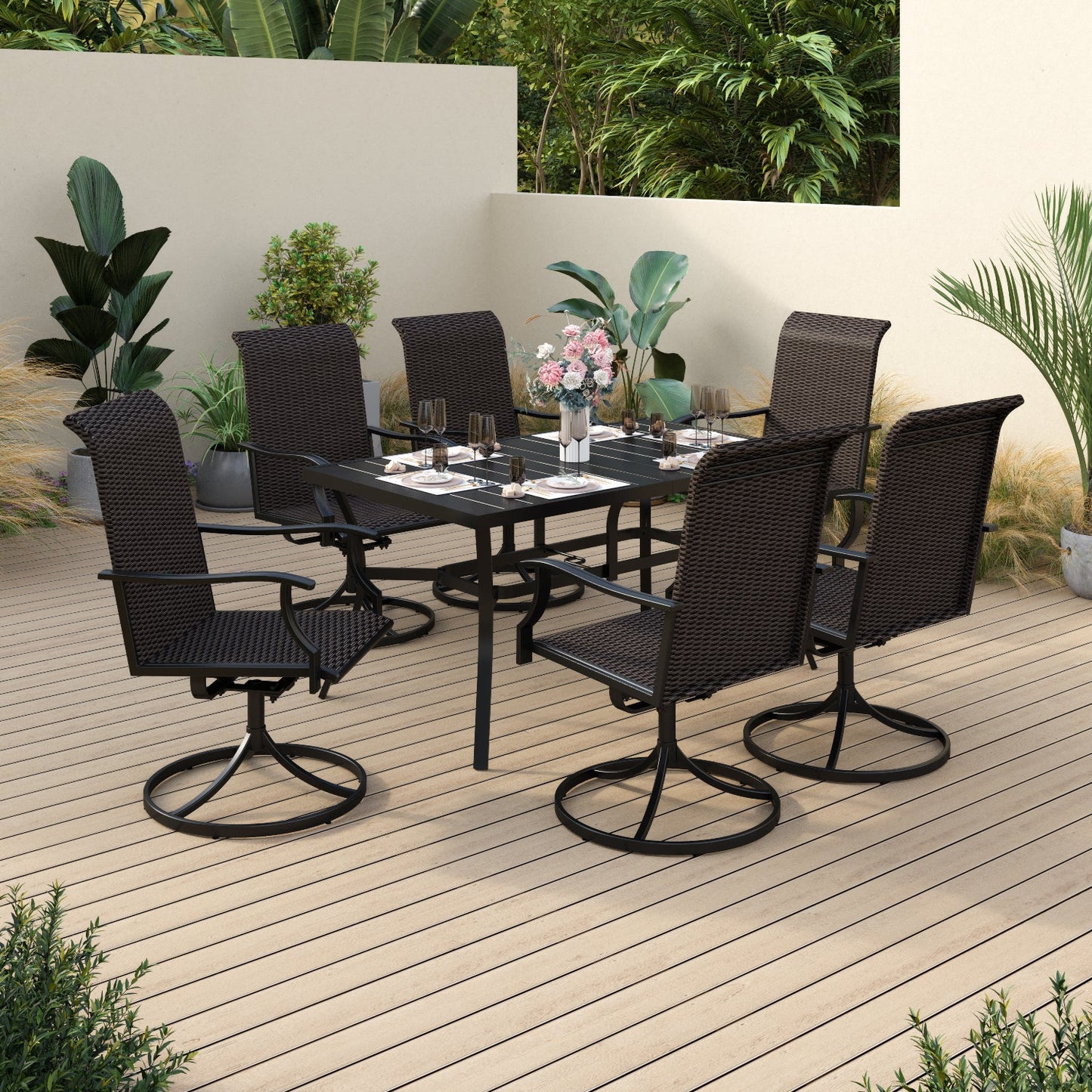 Sophia & William 7 Pieces Outdoor Patio Furniture Dining Set High Back Swivel Dining Chairs and Metal Dining Table