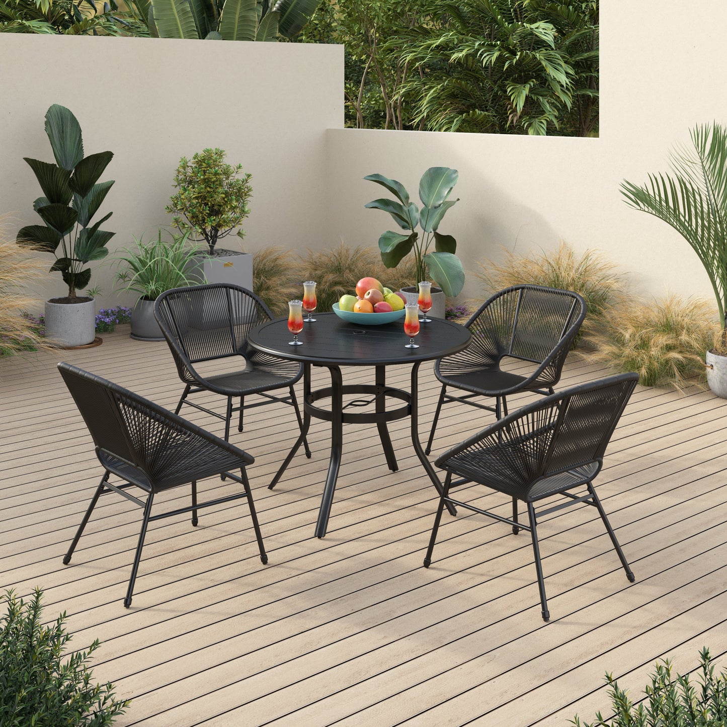 Sophia & William 5 Piece Patio Metal Dining Set Round Table and 4 Rattan Chairs