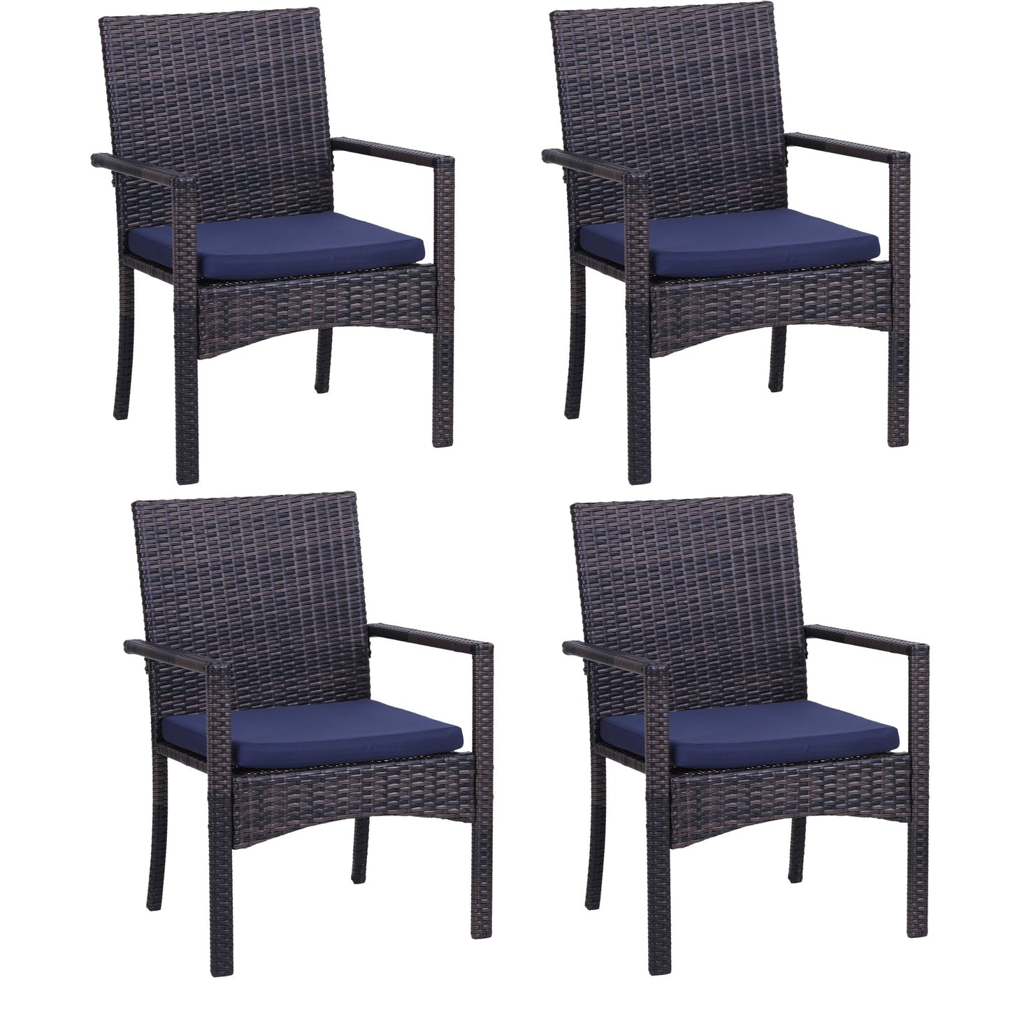 Sophia & William Patio Rattan Dining Chairs Set of 4 with Blue Cushions