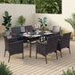Sophia & William 7 Pieces Outdoor Patio Dining Set, Wicker Dining Chairs and Metal Dining Table with Umbrella Hole