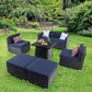 Sophia & William 7 Pcs Rattan Patio Conversation Set Outdoor Sectionals with Fire Pit Table - Navy Blue