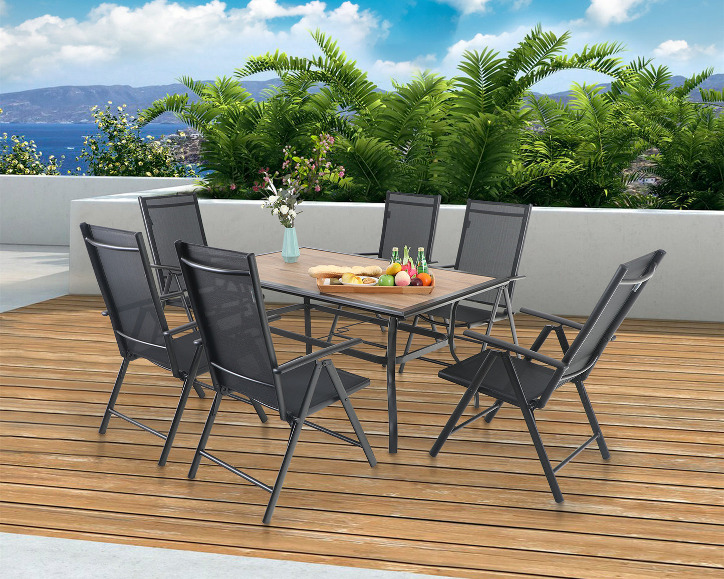 Sophia&William 7 Pcs Patio Dining Set Metal Table and Chairs Set for 6 People - Black