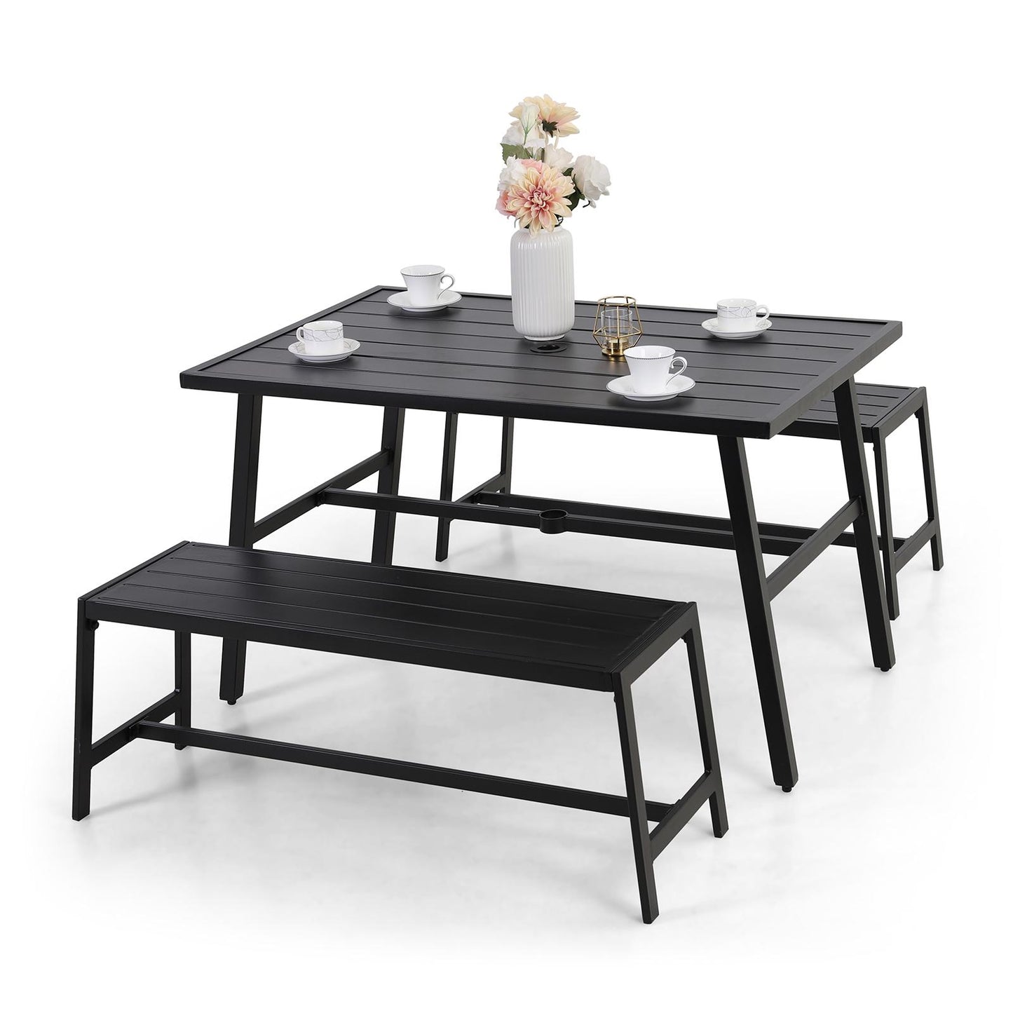 Sophia & William 3 Pieces Metal Outdoor Table Bench Set for 4 People