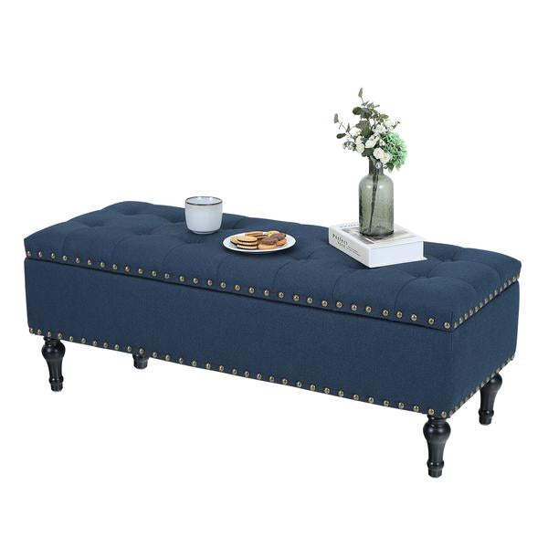 Sophia & William Storage Ottoman Bench 46.5 inches Large Storage Bench with Removable Wooden Legs Shoe Changing Stool for Living Room Bedroom,Blue
