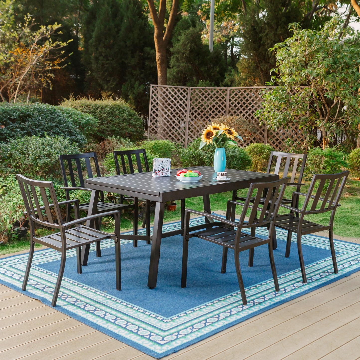 Sophia & William 7 Pieces Metal Outdoor Patio Dining Set with Extendable Table - Black