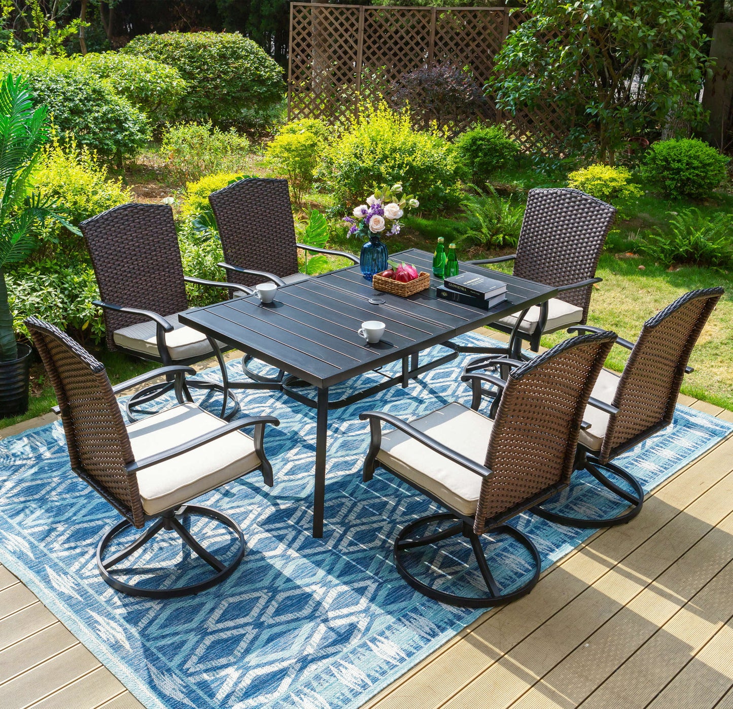 Sophia & William 7 Pieces Patio Dining Set Metal Chairs & Umbrella Table