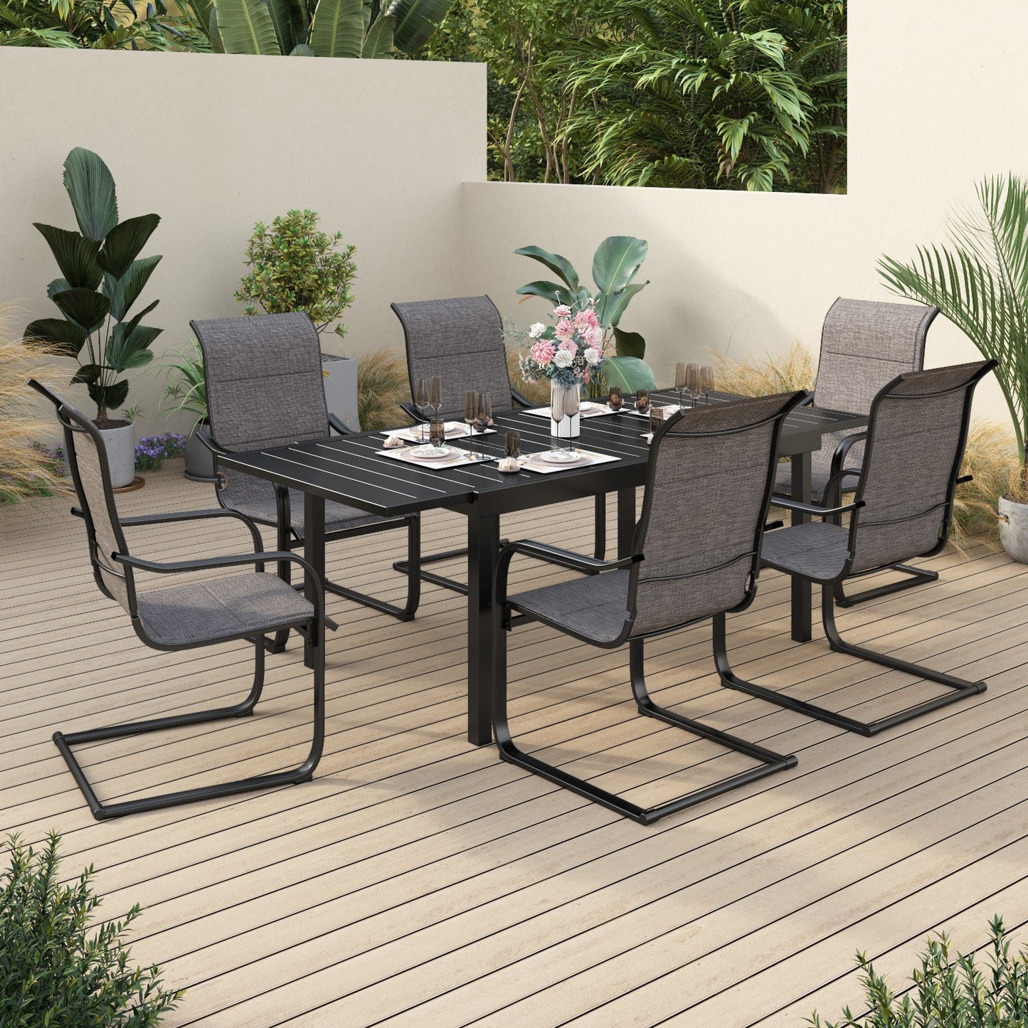 Sophia & William 7 Pieces Metal Patio Dining Set Paded Chairs and Extendable Table Set