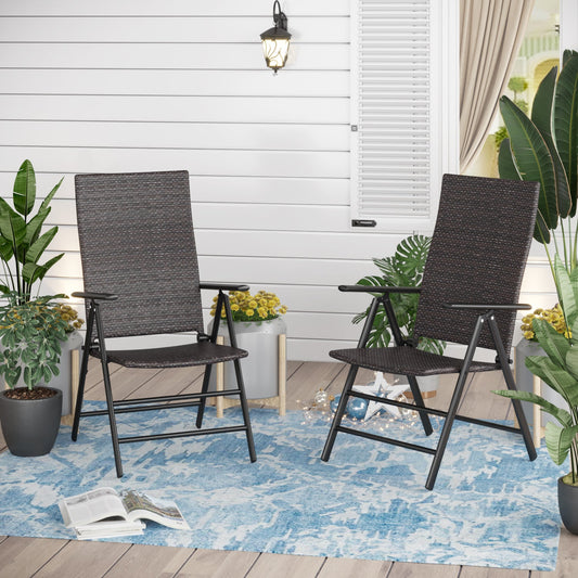 Sophia & William 2 Pieces PE Rattan Patio Dining Chairs Set 7 Levels Adjustable Foldable Portable Outdoor High Back Chairs