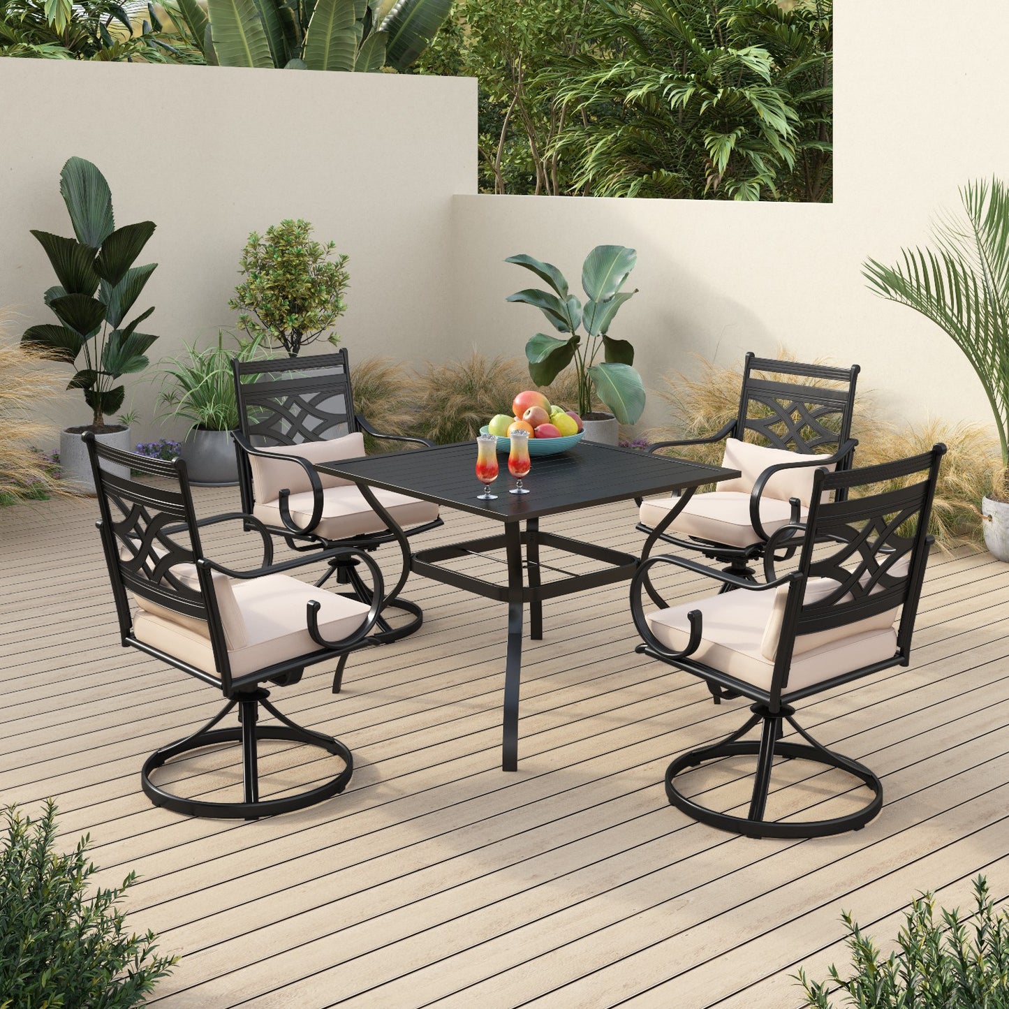 Sophia&William 5-Piece Outdoor Patio Dining Set Cushioned Swivel Chairs and Steel Table