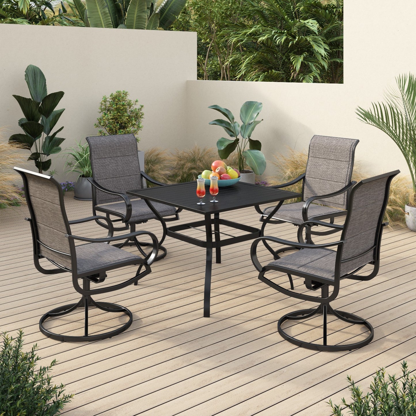 Sophia & William 5 Pieces Metal Patio Dining Set Swivel Paded Chairs and Table Set