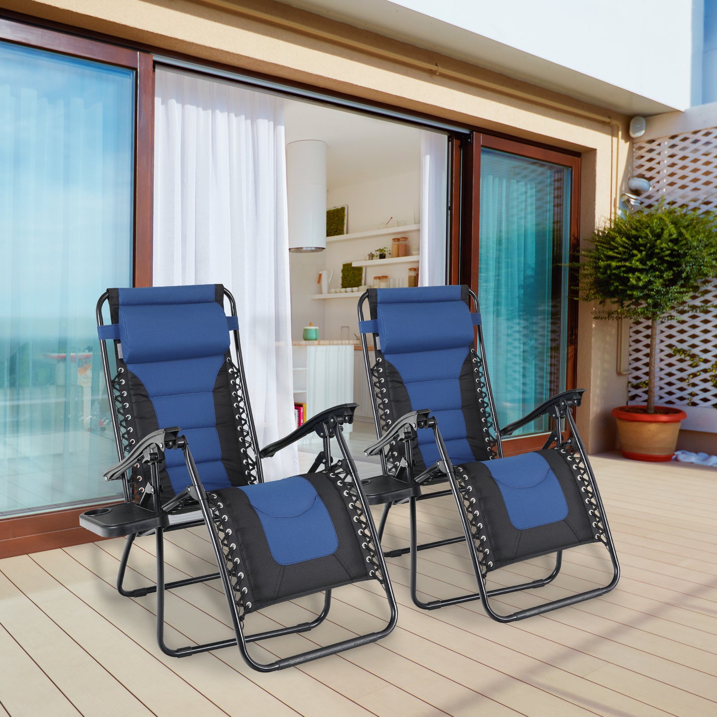 Sophia&William Set of 2 Outdoor Zero Gravity Chairs Padded Camping Lounge Recliner - Blue