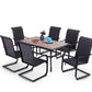 Sophia & William 7 PCS Patio Dinning Set with Wood-look Patio Table and 6 Rattan C-spring Chairs