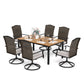 Sophia & William 7-Piece Outdoor Patio Dining Set Rattan Cushioned Swivel Chairs and Teak-grain Table Set