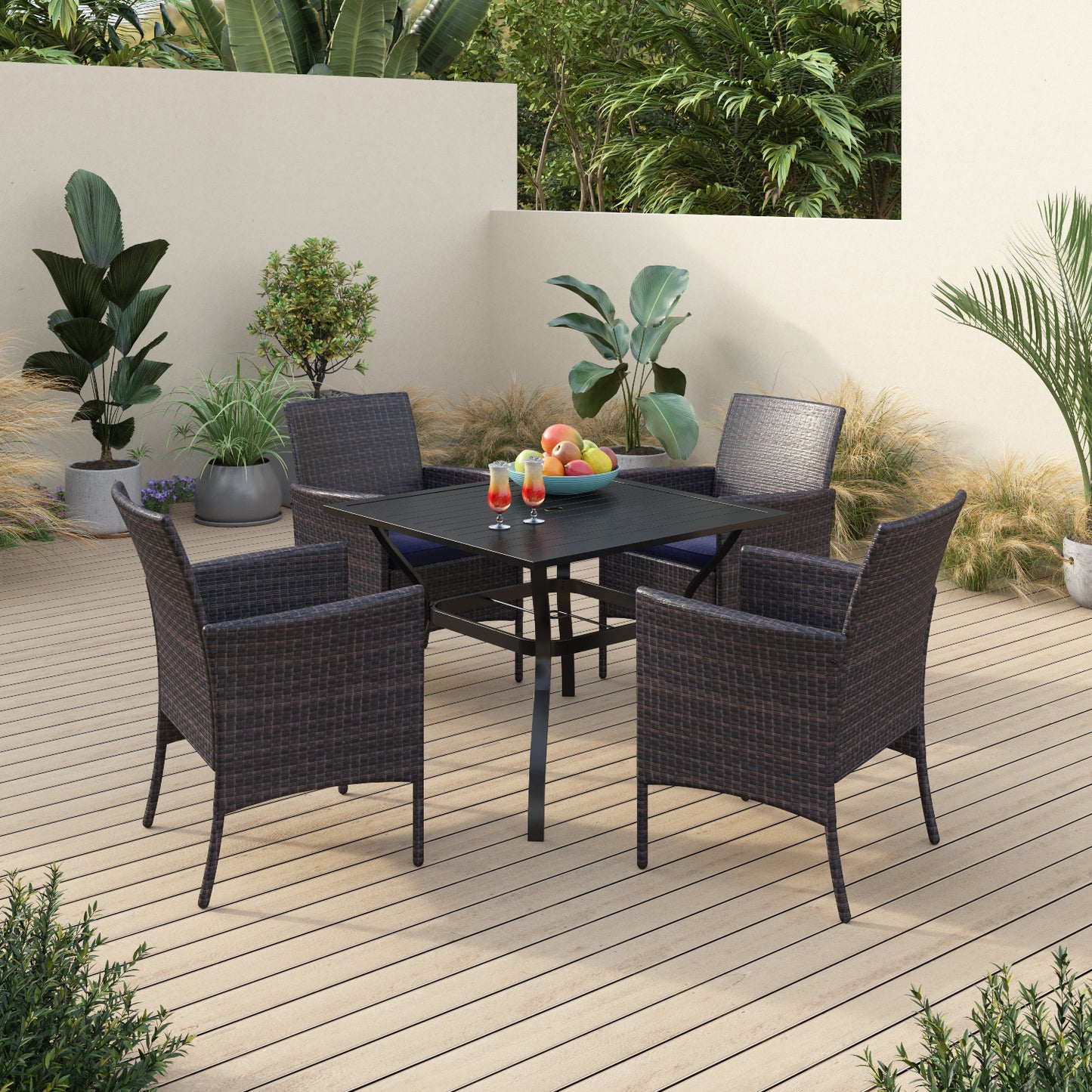Sophia & William 5 Pieces Patio Rattan Dining Set Wicker Chairs and Metal Dining Table