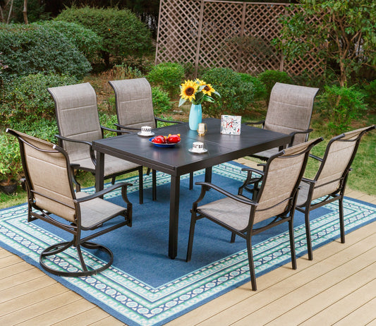Sophia & William 7 Pieces Metal Outdoor Patio Dining Set with Gray Padded Textilene Chairs and Black Extendable Table