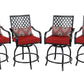 Sophia & William 4 Pieces Outdoor Metal Swivel Bar Stools with Red Cushions