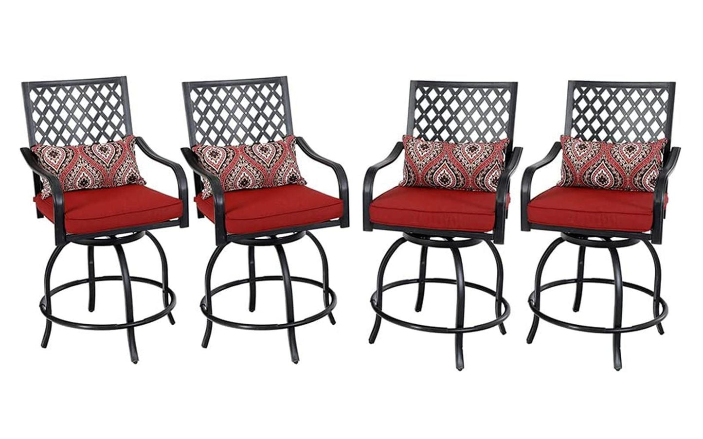 Sophia & William 4 Pieces Outdoor Metal Swivel Bar Stools with Red Cushions