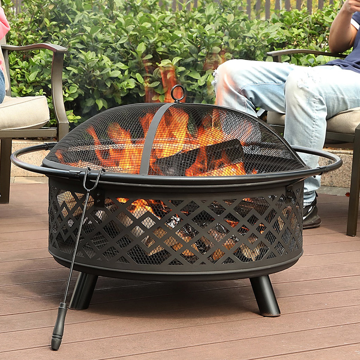 Sophia & William 32" Outdoor Steel Fire Pit Wood Burning Bronze Finish Fireplace