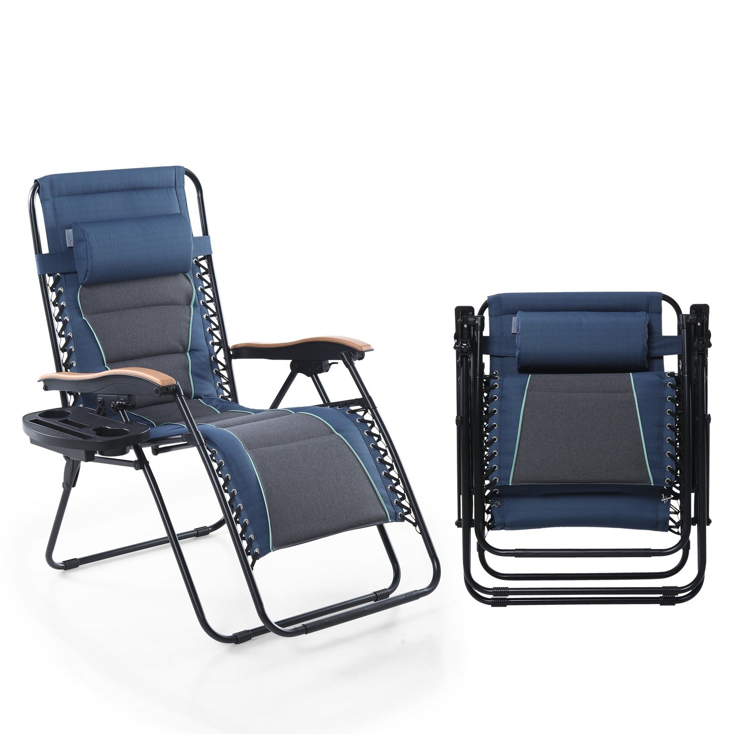 Sophia&William Oversized Outdoor Padded Zero Gravity Chairs Set of 2 - Blue and Dark Gray