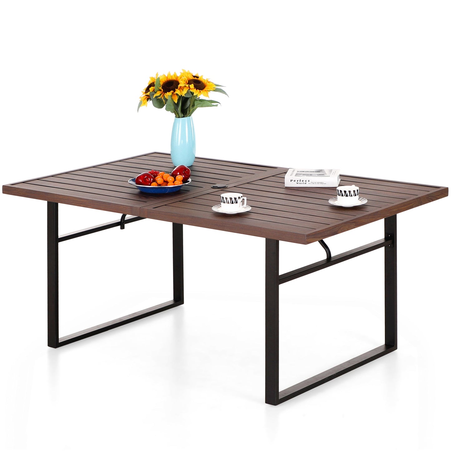 Sophia & William Metal 6 Seat Outdoor Patio Dining Table Dark Brown