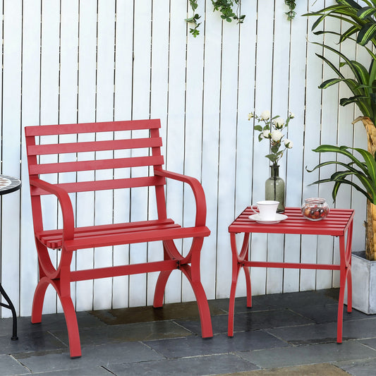 Sophia & William 2 Pieces Outdoor Metal Chair with Side Table - Red