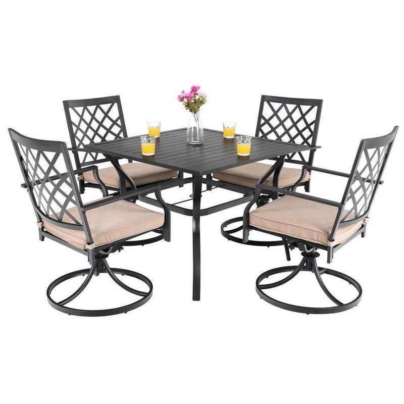 Sophia & William 5-Piece Steel Outdoor Patio Dining Set with 1 Mesh Metal Table and 4 Swivel Chairs£¬Type A