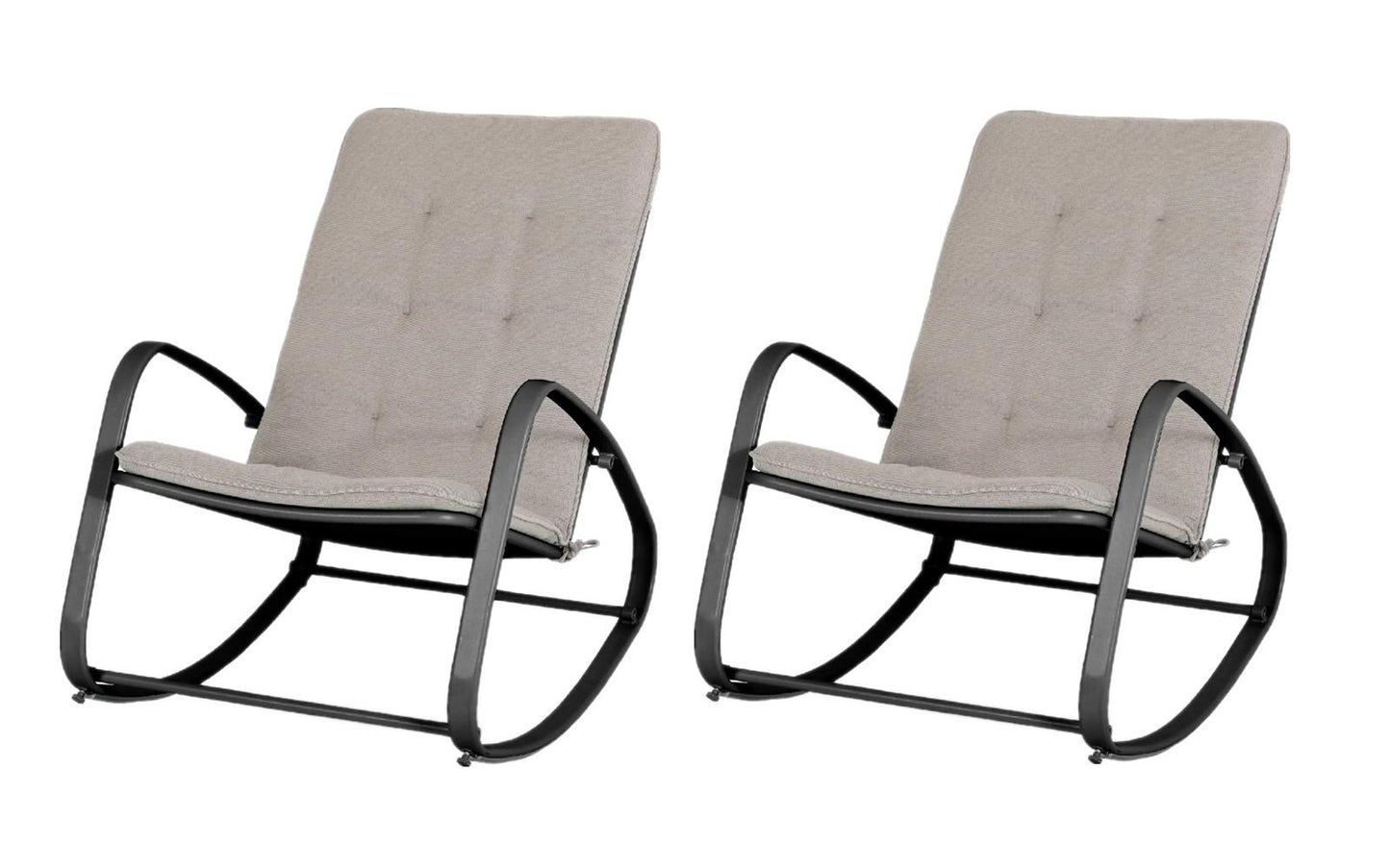 Sophia & William Set of 2 Outdoor Steel Rocking Chairs with Grey Pad - Black