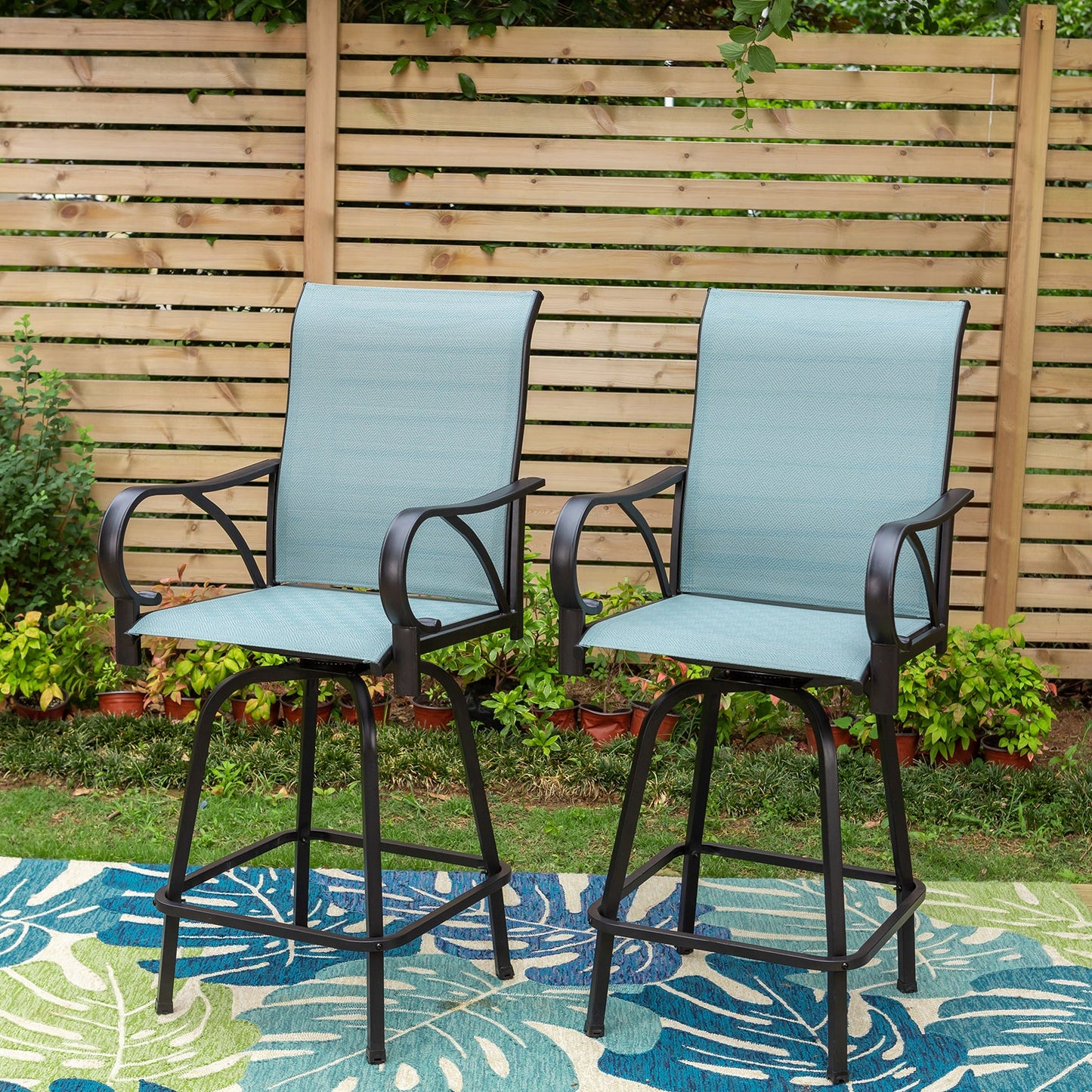 Sophia & William 2 Piece Outdoor Swivel Bar Stools High Patio Chairs with Textilene Seat-Blue