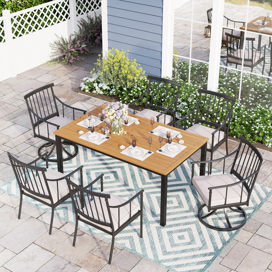 Sophia & William 7 Pieces Metal Patio Dining Set Swivel Chairs and Steel Table Set