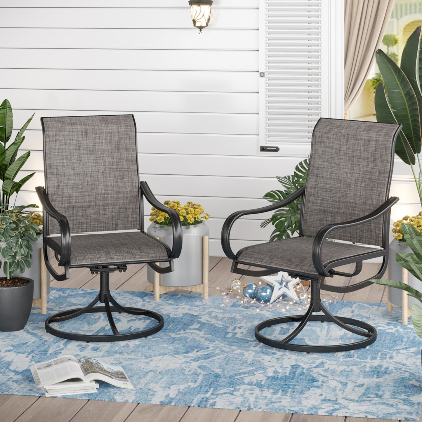 Sophia & William 2Pcs Patio Dining Swivel Chairs Set with Black Steel Frame