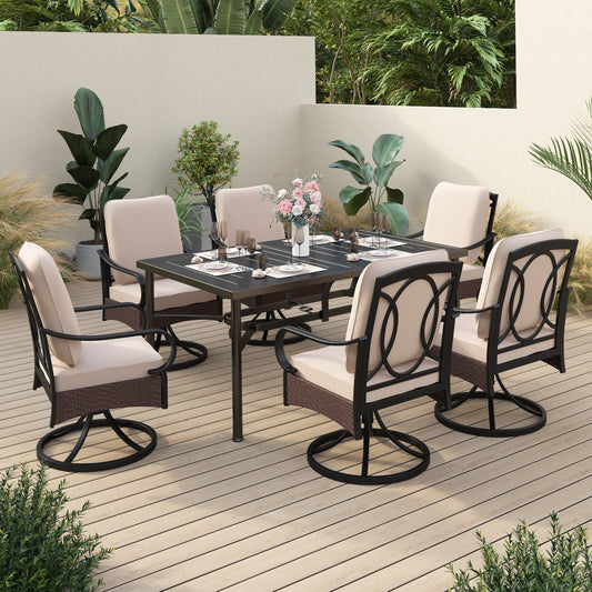 Sophia&William 7-Piece Outdoor Patio Dining Set Cushioned Chairs and Steel Table