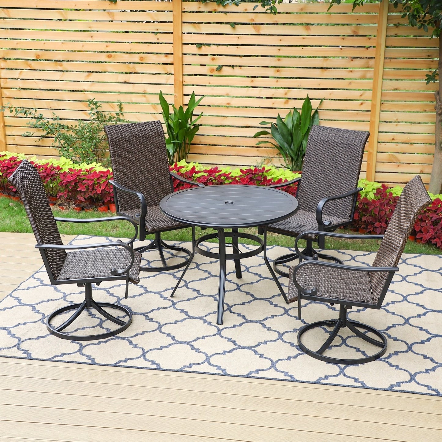 Sophia & William 5 Peices Outdoor Patio Dining Set Rattan Dining Chairs and Round Metal Table Set Suitable for 4 People